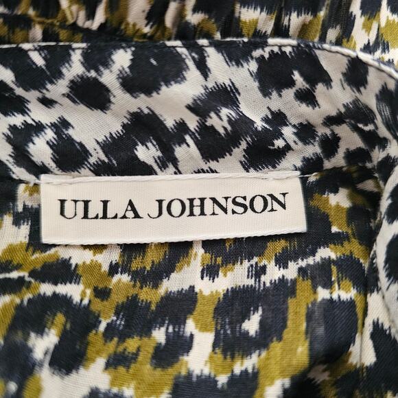 ULLA JOHNSON Amira Leopard Print Long Puff Sleeve Mock Neck Mini Dress Sz 2 - Picture 5 of 16